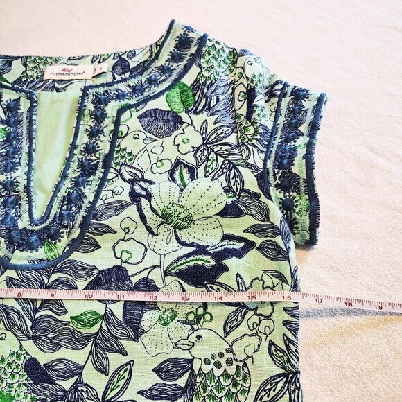 Vineyard Vines Bird Print Linen Blend Cordia Embroidered Shift Dress Preppy 0 - Picture 9 of 12